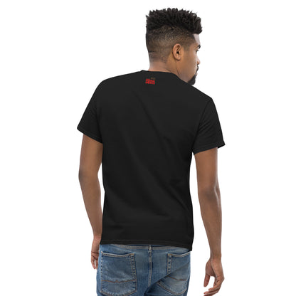 Back of man looking to his right in black classic tee with the Cool Gaming Merch logo