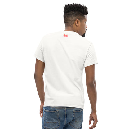 Back of man looking to his right in white classic tee with the Cool Gaming Merch logo
