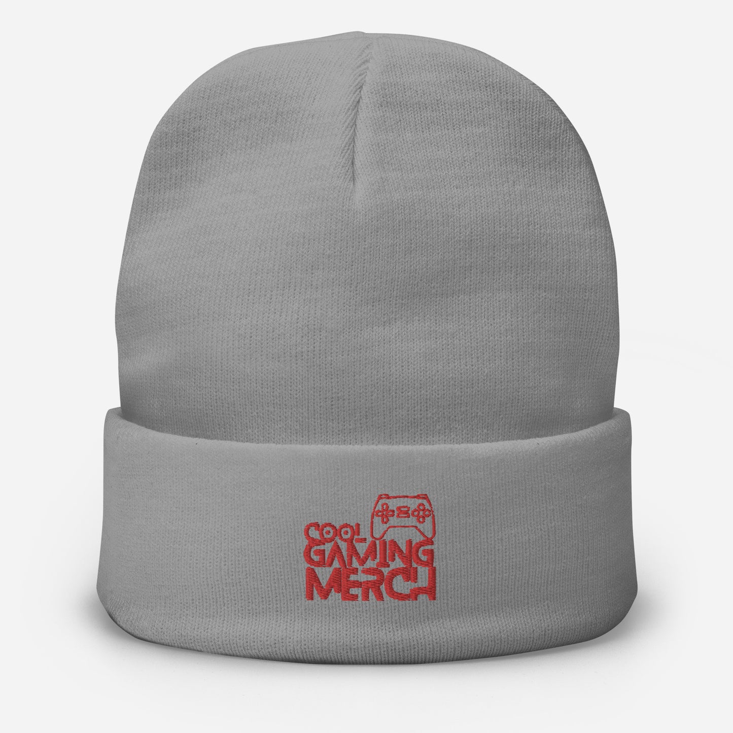 Grey beanie hat with cool gaming merch logo