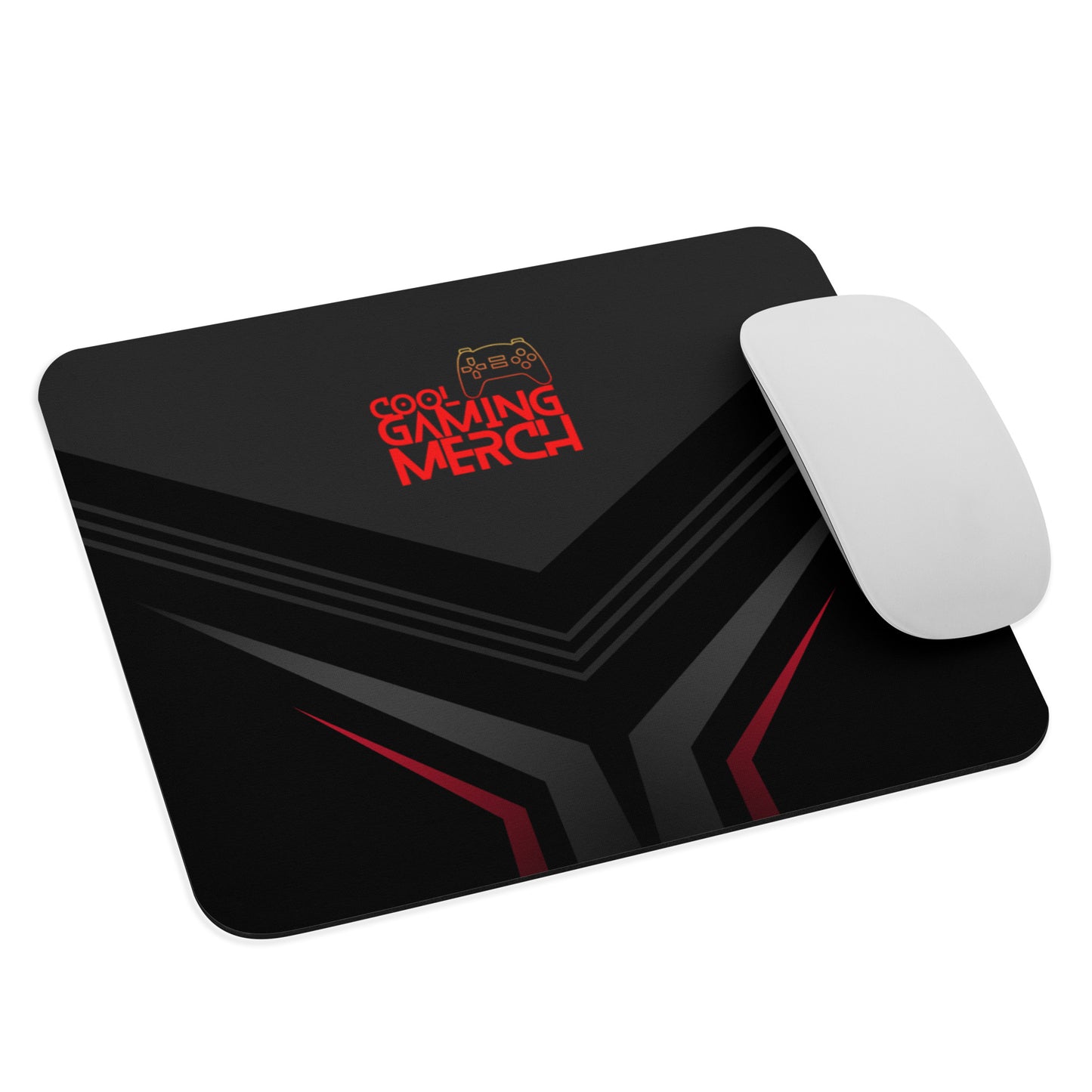 Mouse-pad with cool gaming merch logo and plain white mouse